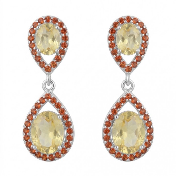 Giovanna Authentic 12.5 carat Brazilain Citrine .925 Sterling Silver dipped in Rhodium over brilliantly handcrafted earrings
