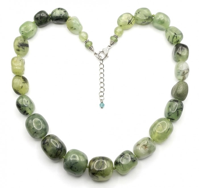 Power of Nature 175.5 carat Moss Prehnite .925 Sterling Silver handcrafted Large necklace