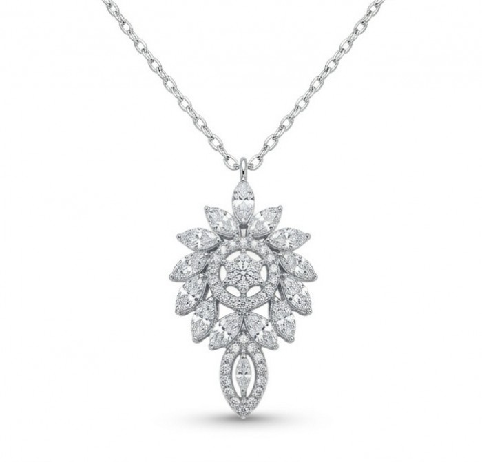 Romantica Precious Natural 4.2 carat White Topaz .925 Sterling Silver handmade necklace