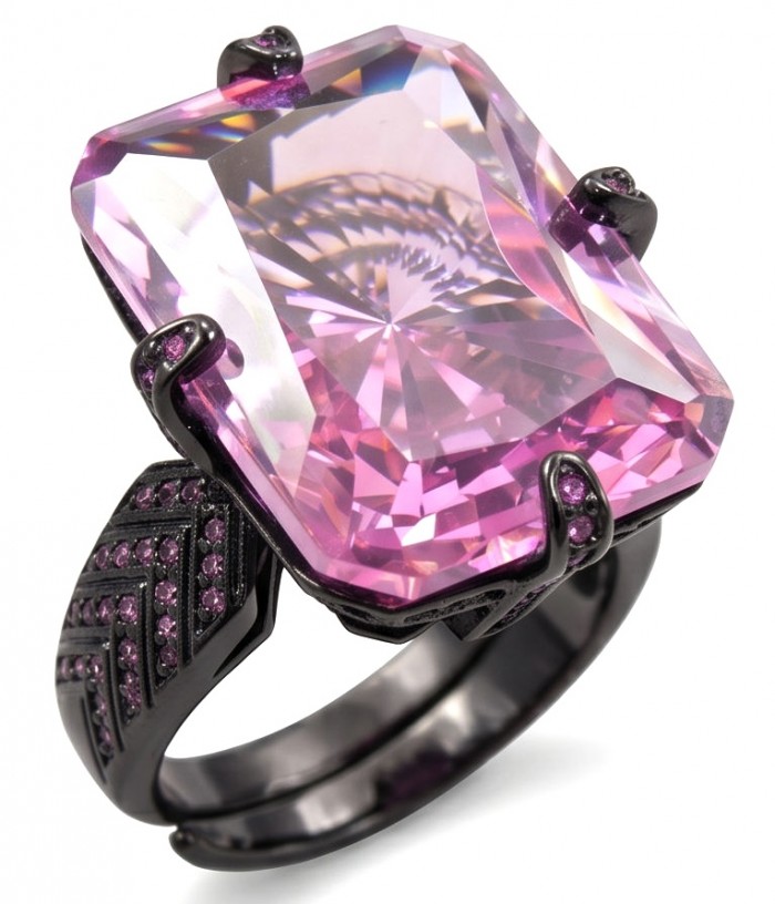 Anastasia 20.2 carat Pink Sapphire black rhodium over .925 Sterling Silver Handcrafted Statement Ring size 6 adjustable