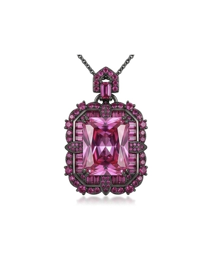 Anastasia 20.7 carat Pink Sapphire black rhodium over .925 Sterling Silver Handcrafted Statement necklace