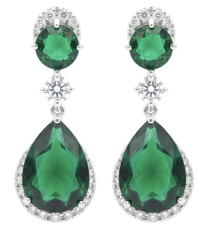 Tiffany - Authentic 15.5 CARAT Siberian Chrome Diopside rhodium over .925 Sterling Silver handcrafted earrings