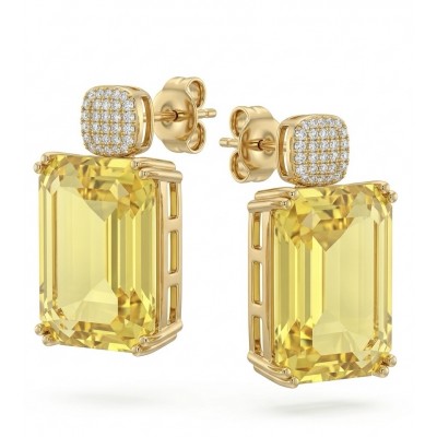 Stunning 27.8 carat Lemon Quartz 18K Gold over .925 Sterling Silver handcrafted Statement Earrings