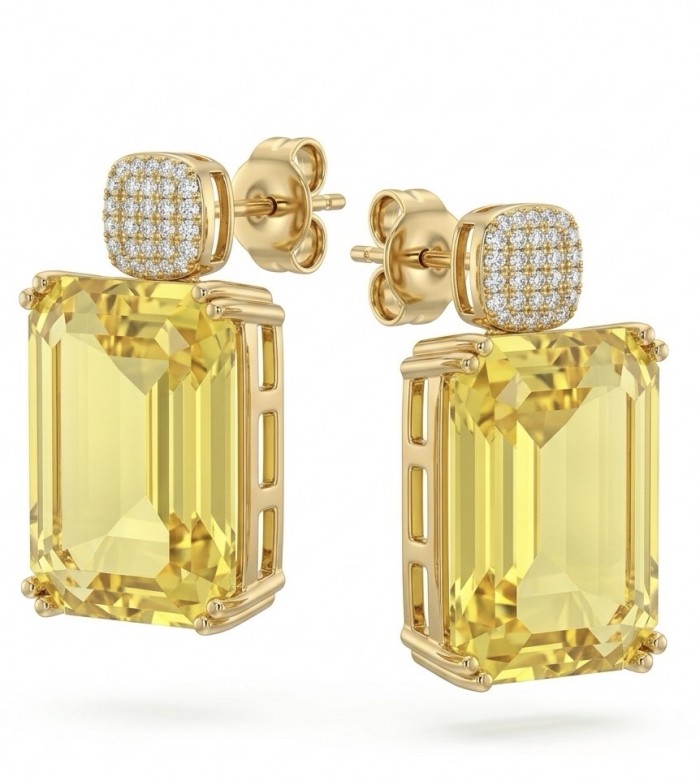 Stunning 27.8 carat Lemon Quartz 18K Gold over .925 Sterling Silver handcrafted Statement Earrings