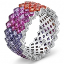 My own Rainbow - authentic 8.7 carat multigem .925 Sterling Silver Eternity Ring size 5