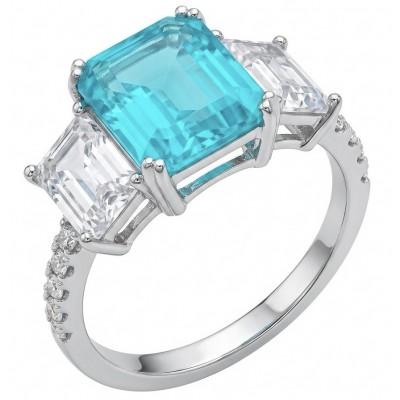 Wonderland 4.9 carat Brazilian Paraiba Tourmaline .925 Sterling Silver Handcrafted Ring size 8