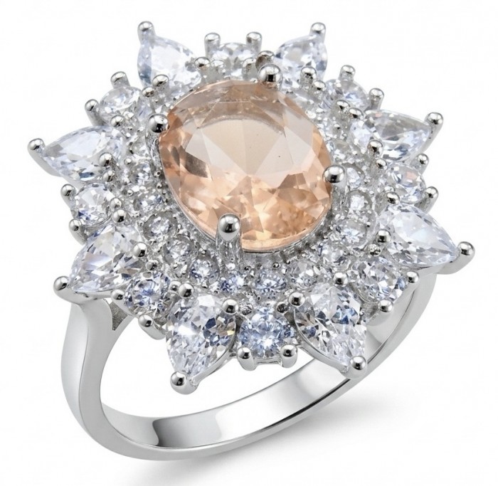 Isabella Authentic emerald cut 4.8 carat Morganite .925 Sterling Silver ring s. 6
