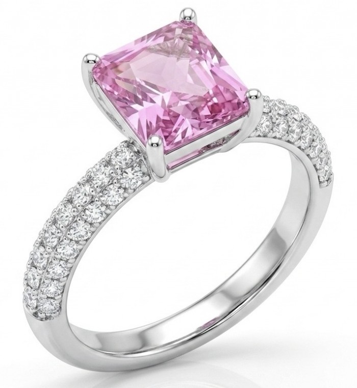 Anastasia princess cut 4.2 carat Pink Sapphire .925 Sterling Silver dipped in Rhodium Handcrafted Ring size 7 1/2