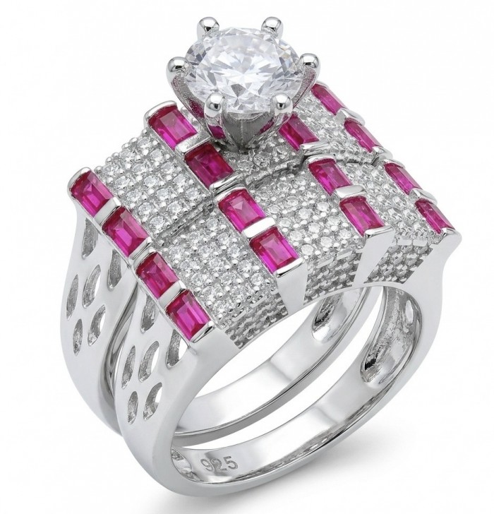 Extravaganza White Topaz Ruby .925 Sterling Silver brilliantly handcrafted stack up ring s. 6