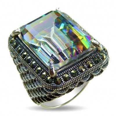 Big Dreamer Massive 25.8 carat Mystic Topaz .925 Sterling Silver handcrafted Large ring size 7