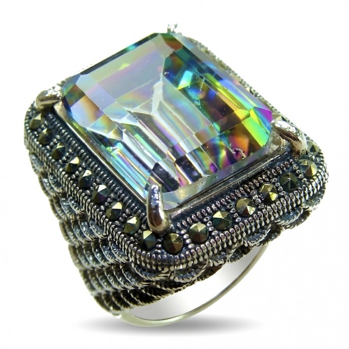 Big Dreamer Massive 25.8 carat Mystic Topaz .925 Sterling Silver handcrafted Large ring size 7