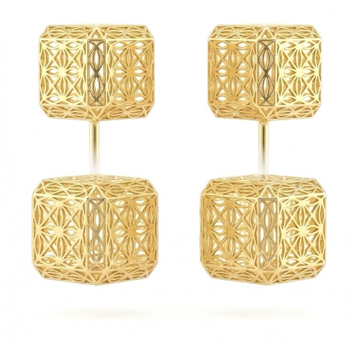 Black Label Collection -golden cubes- Dubai Style - Natural 22K Gold over .925 Sterling Silver handmade earrings