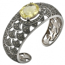 Large 22.5 carat Lemon Quartz .925 Sterling Silver handmade Bracelet / Cuff