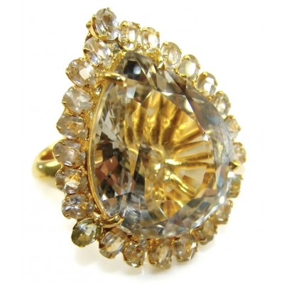Massive Authentic pear cut 35.2 carat White Topaz 18K White Gold over .925 Sterling Silver ring s. 8 1/4