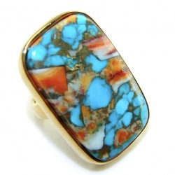 Rare 49.5 carat Oyster Turquoise 18K Gold over .925 Sterling Silver handcrafted Large ring; s. 7 adjustable