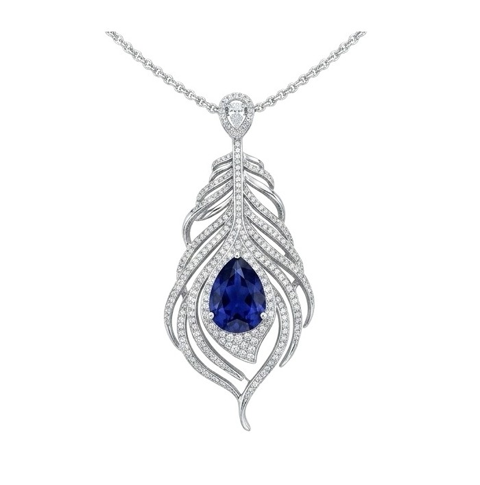 Precious Magic Feather 10.2 carat Sapphire .925 Sterling Silver .925 Sterling Silver Statement Necklace