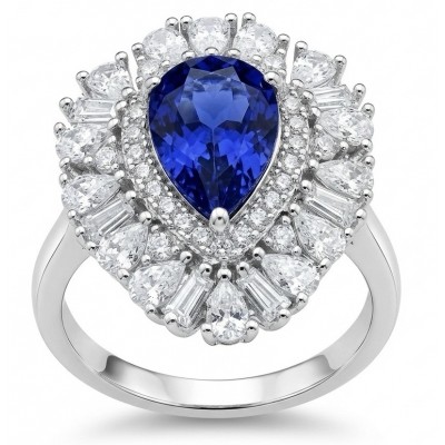 Julietta 4.5 carat Sapphire .925 Sterling Silver handmade Statement ring size 5