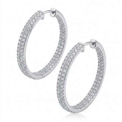 INSIDE - OUT Huge 1 3/8 inches long White Topaz rhodium over .925 Sterling Silver handmade Hoop Earrings