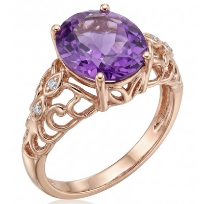 Serenity 9.5 carat natural Amethyst 18K Rose Gold over .925 Sterling Silver Handcrafted Ring size 8