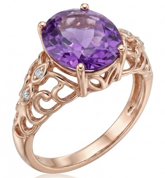 Serenity 9.5 carat natural Amethyst 18K Rose Gold over .925 Sterling Silver Handcrafted Ring size 8