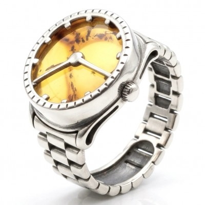 It's 4 O'Clock Somewhere Watch Authentic Baltic Amber .925 Sterling Silver handcrafted ring; s. 7 adjustable