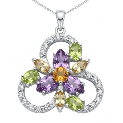 Colors of the Earth Precious 18.5 carat Multigem Rhodium over .925 Sterling Silver Statement Pendant