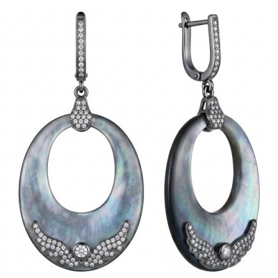 Vintage design Genuine Rainbow Abalone .925 Sterling Silver dipped in black rhodium handcrafted Large Statement Earrings