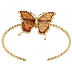 Golden Butterfly Genuine carved Baltic Amber .925 Sterling Silver dipped in 18K Gold handamde Bracelet