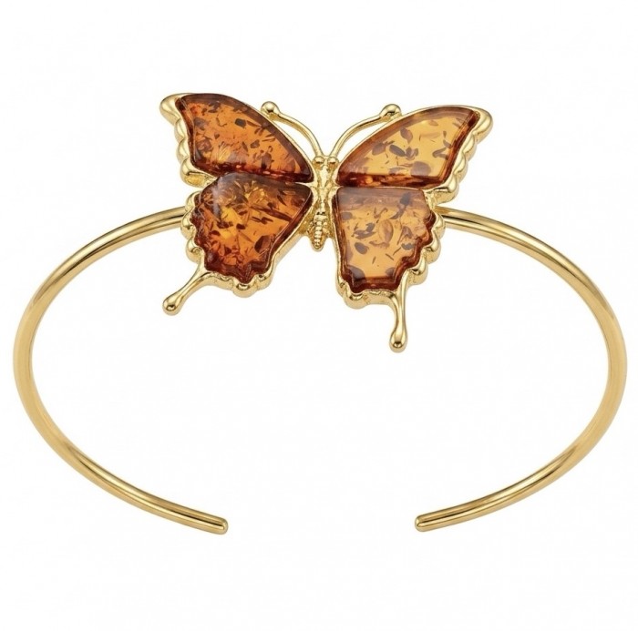 Golden Butterfly Genuine carved Baltic Amber .925 Sterling Silver dipped in 18K Gold handamde Bracelet