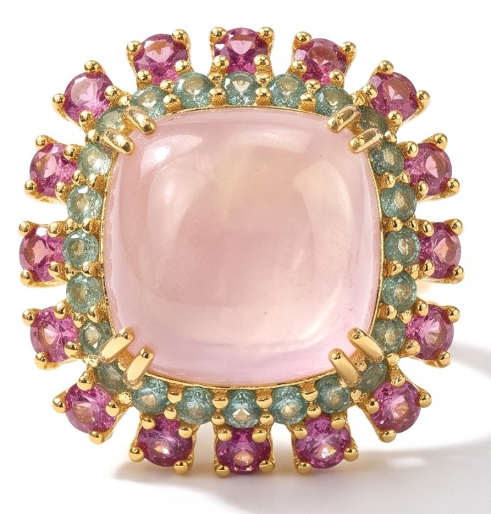 Scarlett 12.9 carat Rose Quartz 18K Rose Gold over .925 Sterling Silver handcrafted Statement Ring size 7