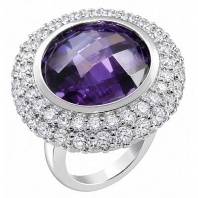 Vintage Beauty - fancy roud cut 14.5 carat Amethyst .925 Sterling Silver dipped in rhodium Handcrafted Large Ring size 5