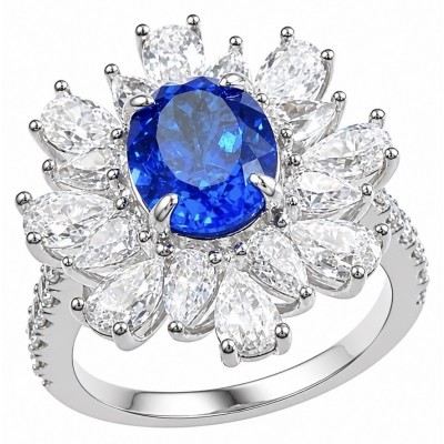 Julietta floral design 4.5 carat Sapphire .925 Sterling Silver handmade Statement ring size 6 1/4