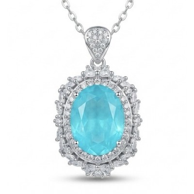 Wonderland 15.2 carat fancy oval cut Paraiba Tourmaline .925 Sterling Silver Handcrafted Statement necklace