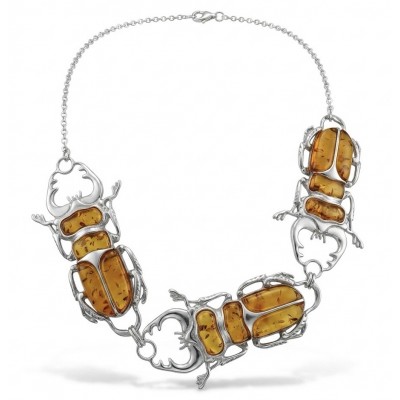 Unique creation - The Egyptian Scarab Beetles natural Baltic Amber .925 Sterling Silver handcrafted necklace