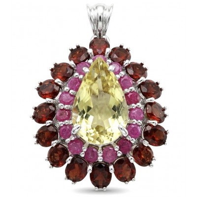 Costa del Sol 18.8 carat Citrine rhodium over .925 Sterling Silver handcrafted Statement pendant