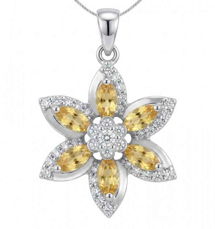 Vivien Luxurious Style - Natural 8.2 carat Citrine .925 Sterling Silver dipped in Rhodium handmade pendant