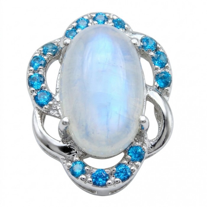 Genuine 7.2 carat Fire Moonstone .925 Sterling Silver handcrafted pendant