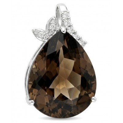 Romantica 22.5 carat Brazilian Smoky Topaz .925 Sterling Silver dipped in Rhodium handmade Pendant
