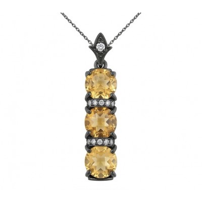 Authentic 11.5 carat Brazilian Citrine black rhodium over .925 Sterling Silver handcrafted Statement Pendant