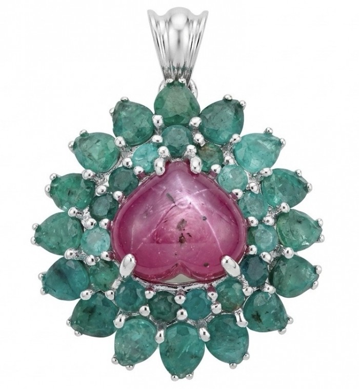 Rose Garden - authentic 22.5 carat Ruby Emerald rhodium over .925 Sterling Silver handcrafted Pendant