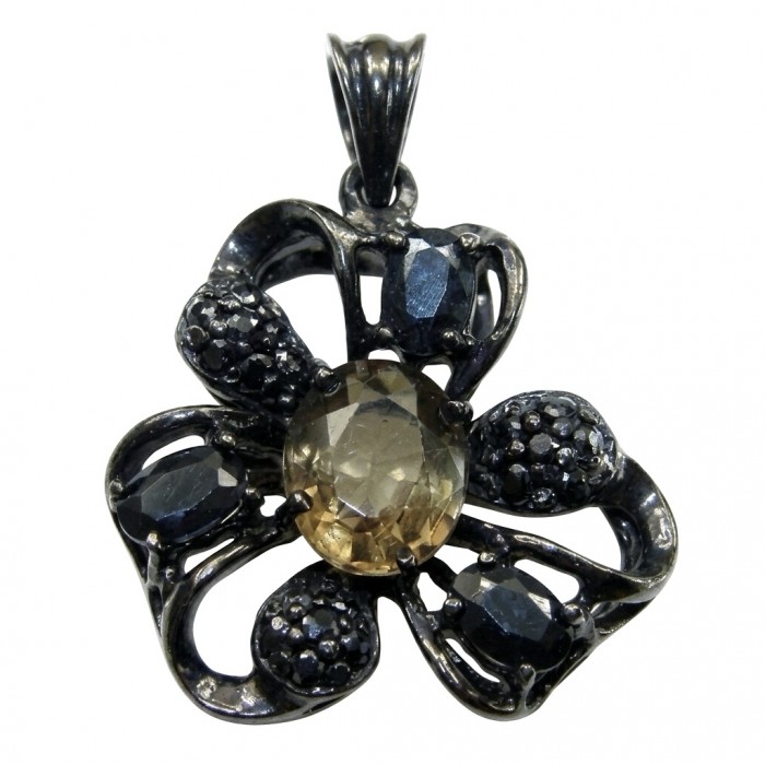 MYSTERY authentic 4.2 carat Brazilian Smoky Topaz .925 Sterling Silver Perfectly handcrafted pendant