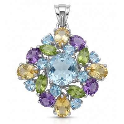 Valentina - Vintage Design Genuine 24.5 carat Swiss Blue Topaz .925 Sterling Silver handmade Pendant Brooch
