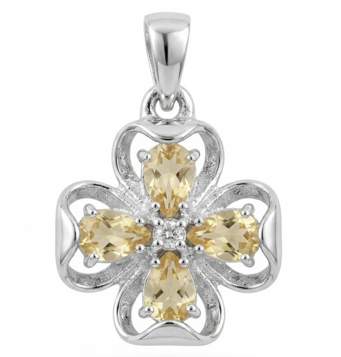 Authentic 3.2 carat Brazilian Citrine rhodium over .925 Sterling Silver handcrafted Statement Pendant