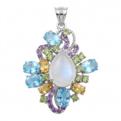Giovanna - 25.5 carat Authentic Rose Quartz Brazilian Peridot .925 Sterling Silver handcrafted Pendant