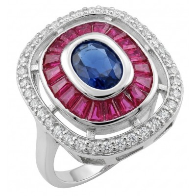 Art Deco 3.8 ctw Sapphire .925 Sterling Silver handcrafted Statement Ring size 7 1/2