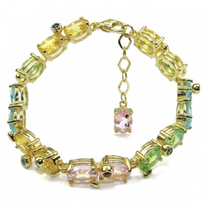 Tutti Frutti 32.5 CARAT MULTIGEM 18K Gold over .925 Sterling Silver brilliantly handcrafted Bracelet