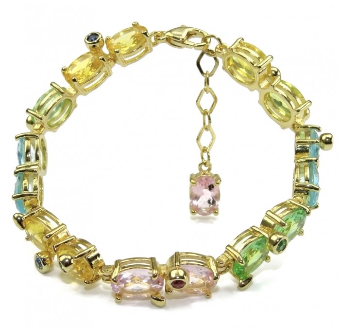 Tutti Frutti 32.5 CARAT MULTIGEM 18K Gold over .925 Sterling Silver brilliantly handcrafted Bracelet