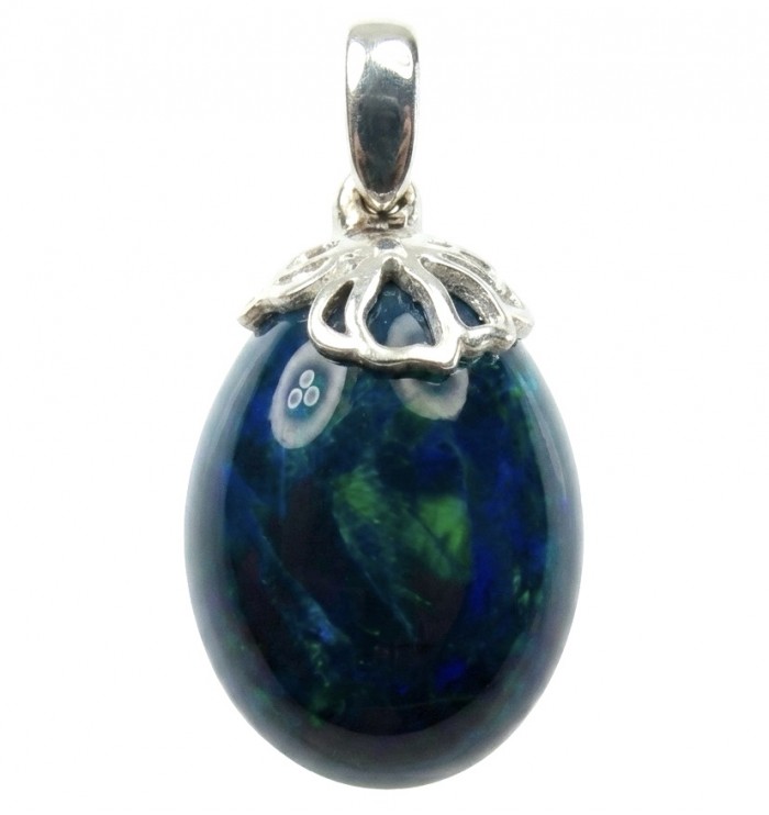 Mystery 10.8 CTW Authentic Black Opal 14K Gold over .925 Sterling Silver handmade Pendant