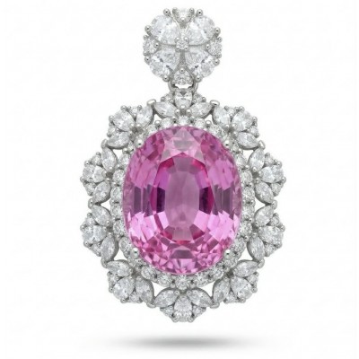 Tiffany Incredible oval cut 20.4 carat Pink Sapphire .925 Sterling Silver handcrafted pendant