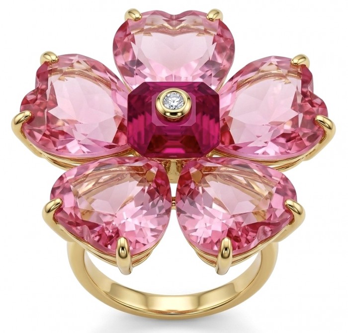 Cherry Blossom 27.5 carat Pink Amethyst 14K Gold over .925 Silver handcrafted Cocktail Ring s. 7